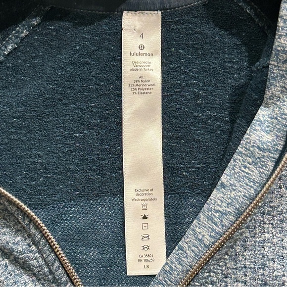 Lululemon Engineered Warmth Half Zip 4 Blue Merino Wool Thermoregulating - Picture 5 of 7